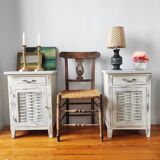 Pair of patinated bedside tables and end tables
