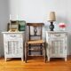 Pair of patinated bedside tables and end tables