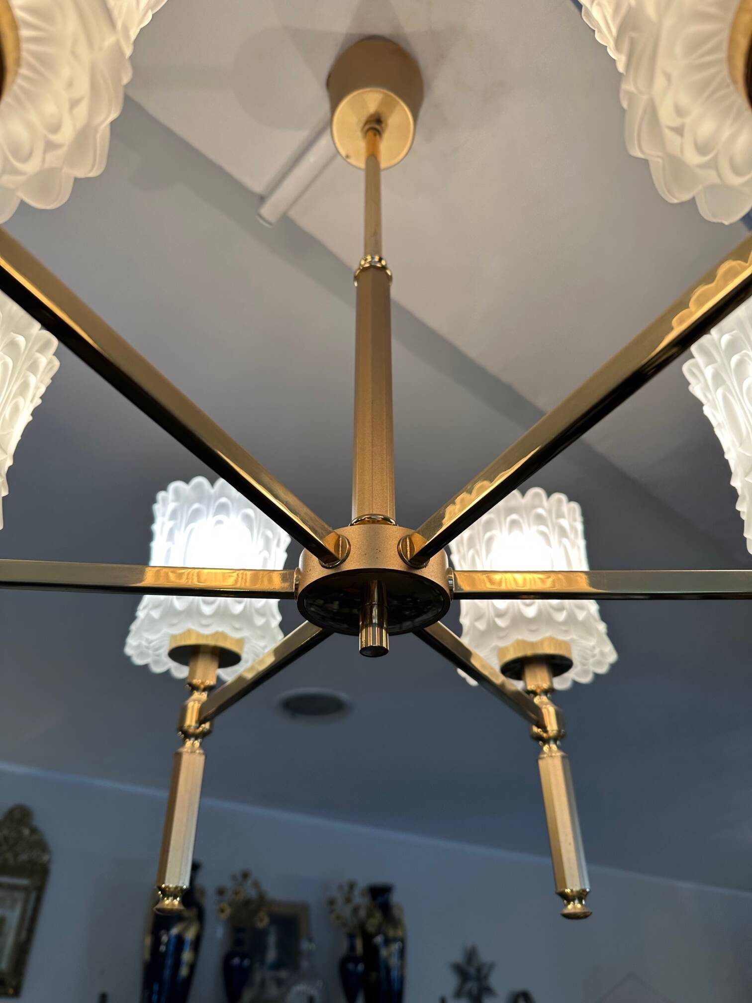 Brass and glass chandelier 1970