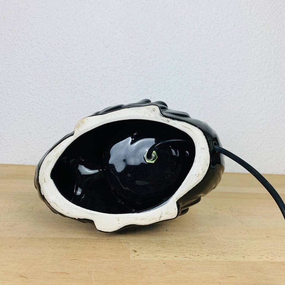 Black ceramic swan lamp with vintage opaline globe