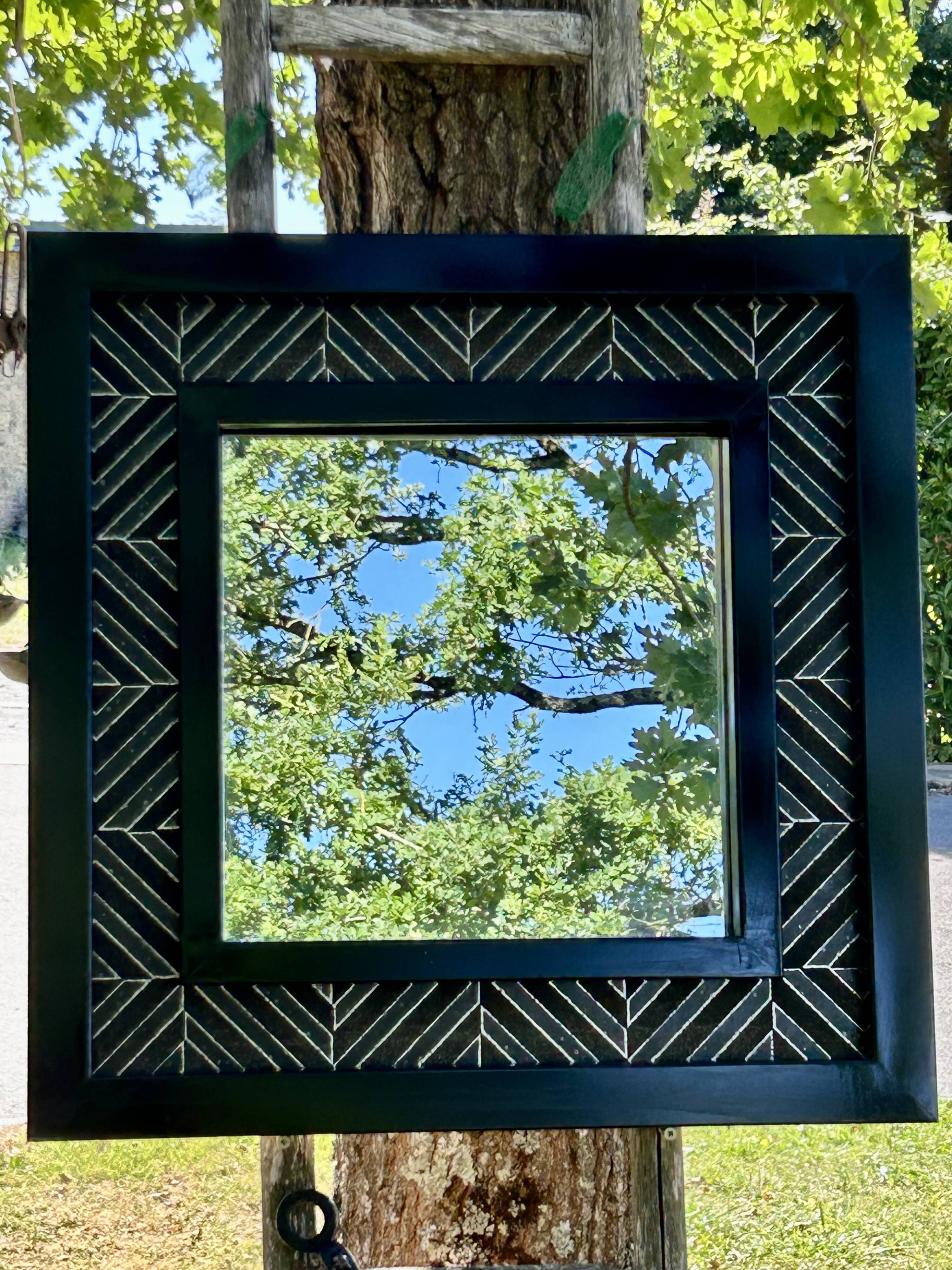 Superbe miroir contemporain métal et céramique géométrique