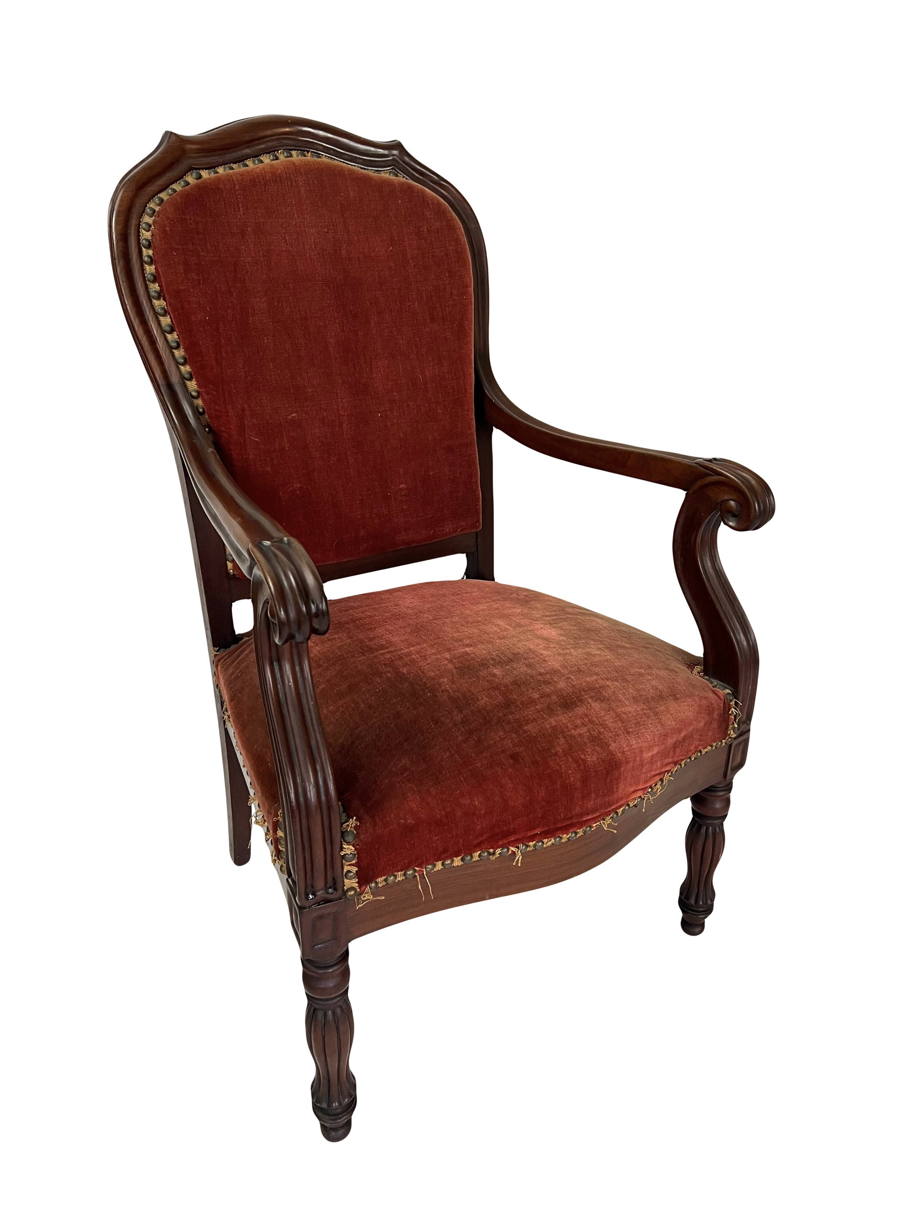 Pair of Louis Philippe armchairs in solid mahogany