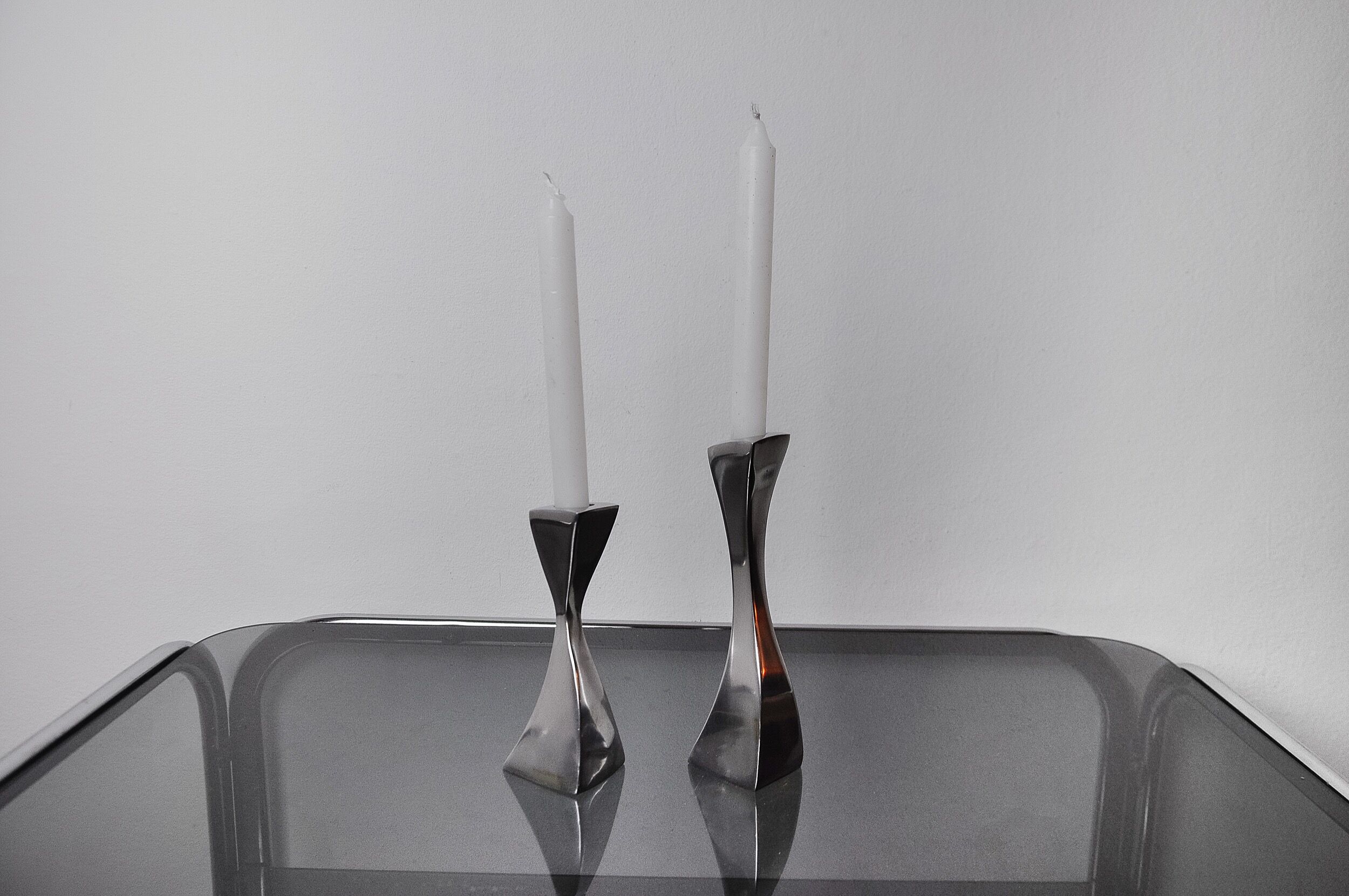 Pair of Swan candlesticks by Matthew Hilton, England, 1980