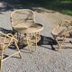 Salon en rotin 3 fauteuils et 1 table basse des années 50