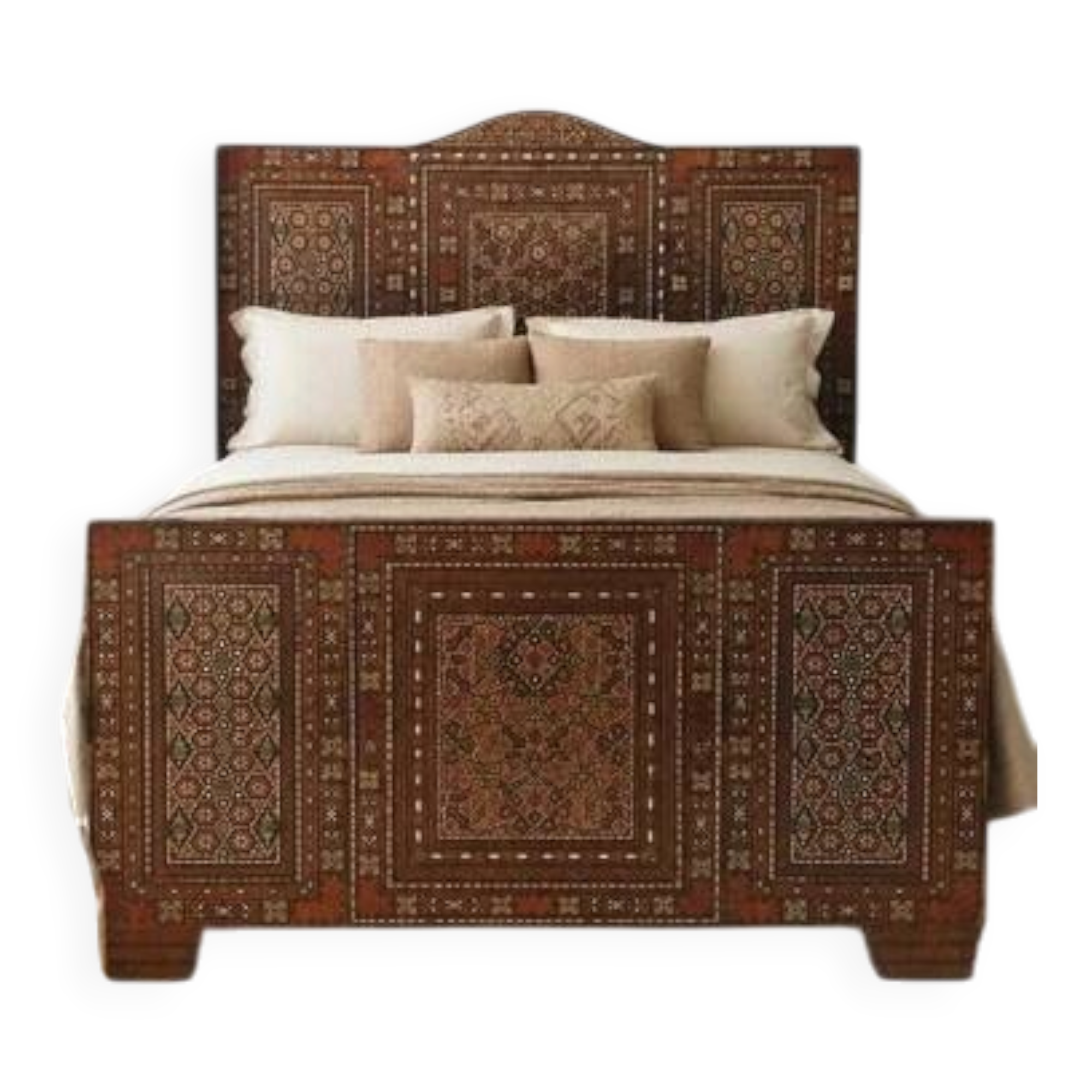 Antique Art Deco Bed Middle Eastern Damascene Inlaid Mother of Pearl Mosaic