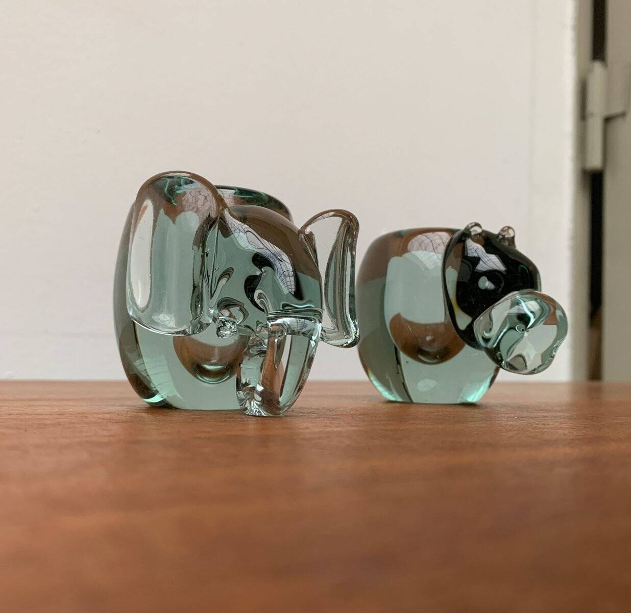 Vintage handmade African glass animal candle holders from Ngwenya Glass, set of 2.