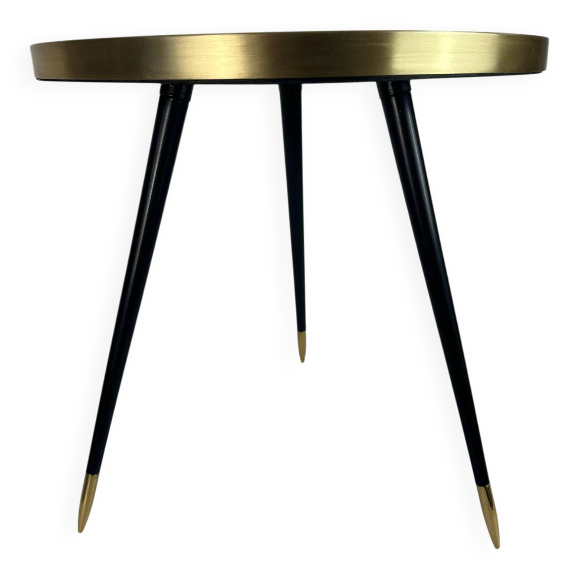 Rotating round table, aged mirror top and brass details, handmade, size S.