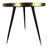 Table basse, d'appoint artisanale en laiton, métal et miroir