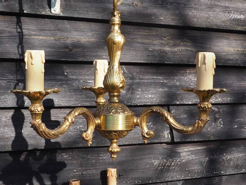 French Vintage Louis XV Style Bronze Candlestick & Sconce Set