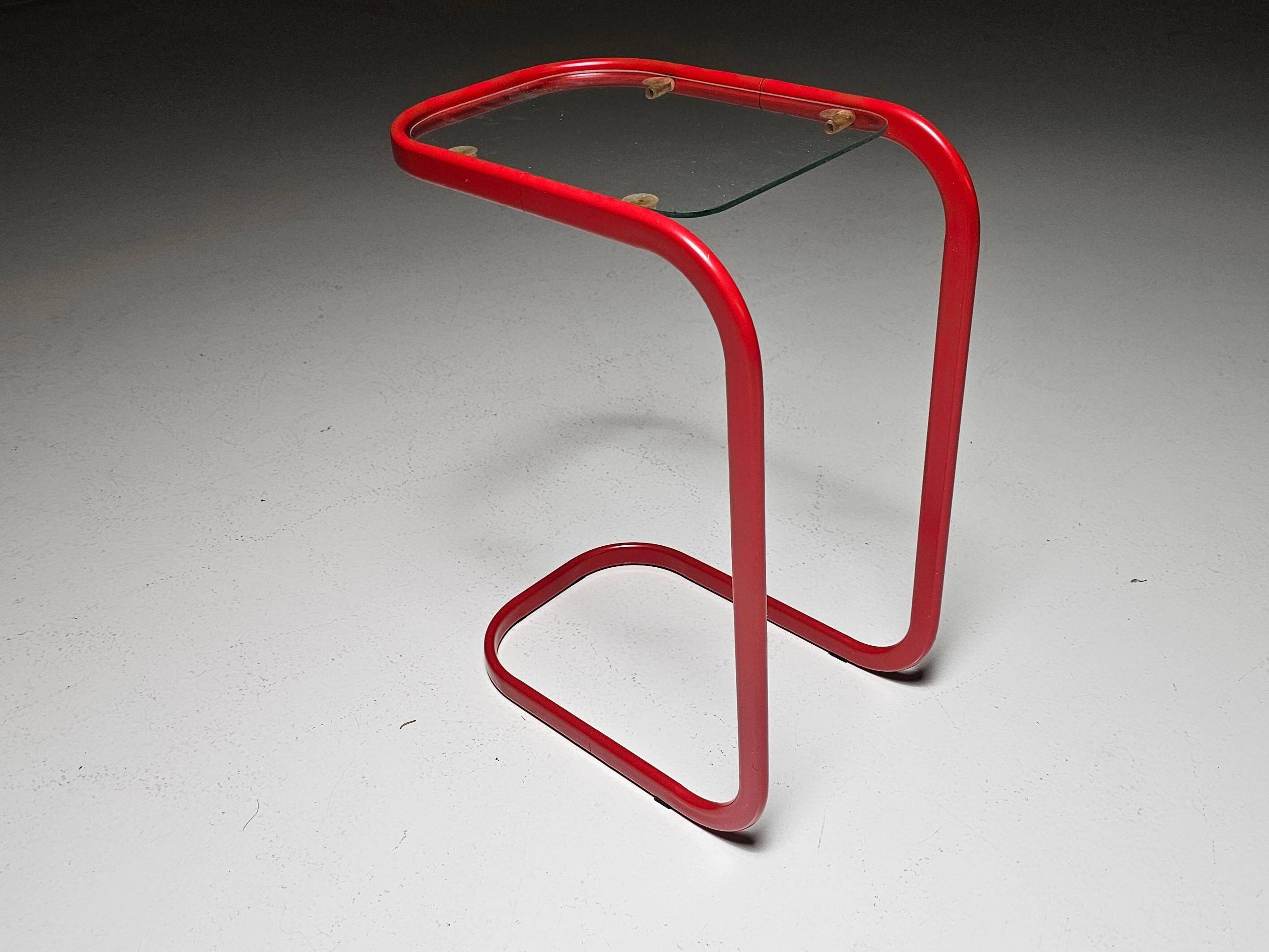 C.I.C. postmodern from the 1980s in red lacquered metal and glass