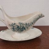 Saucière avec anse en faïence blanche et verte
