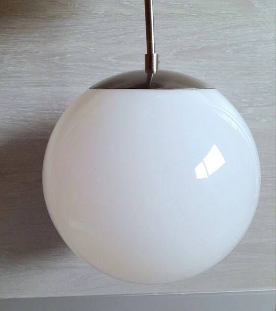 Ceiling light in opaline and chrome metal