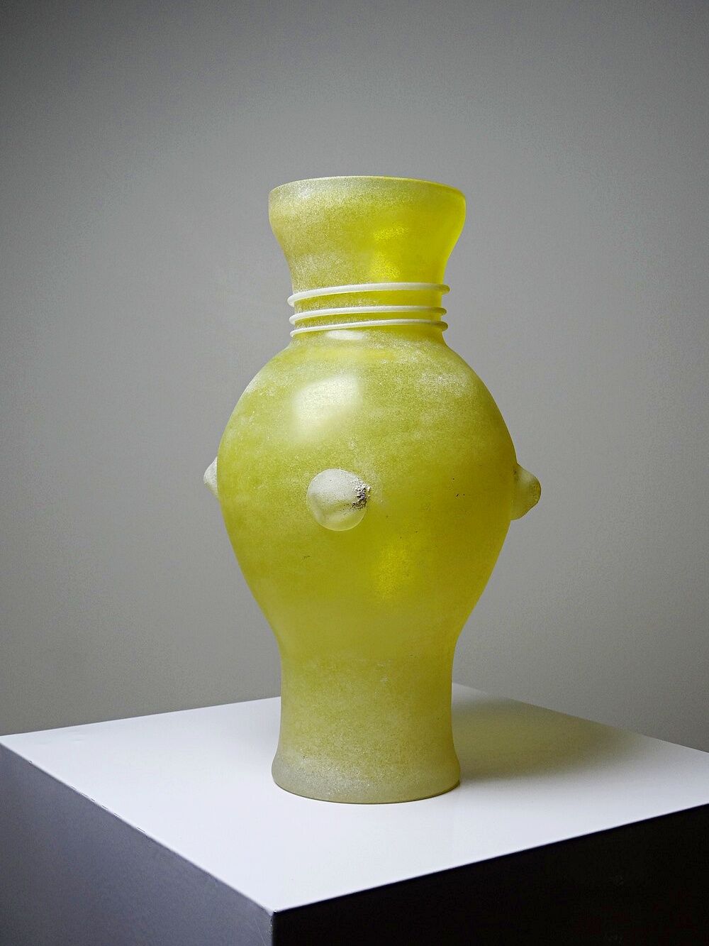Murano baluster vase, yellow, frosted glass in Seguso style, vintage 1960.