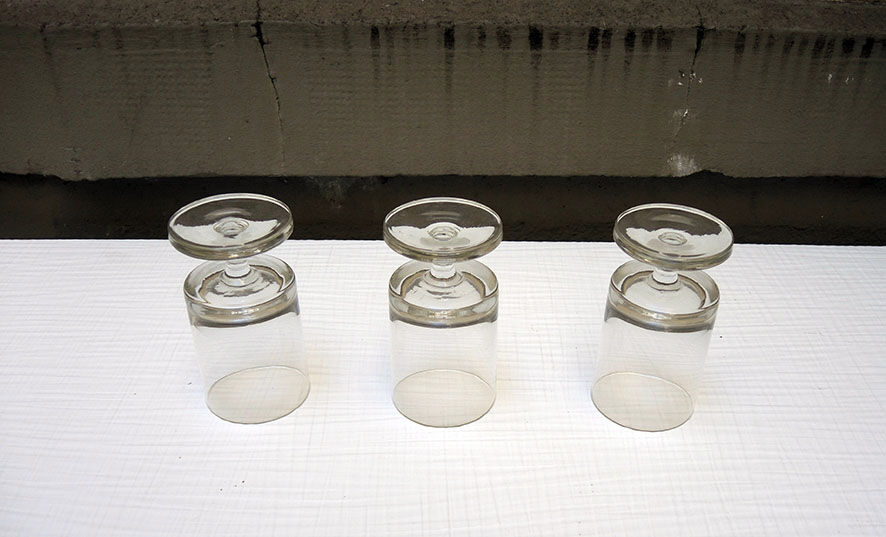 3 old transparent glass foot glasses