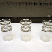 3 old transparent glass foot glasses