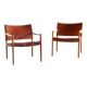 Pair of vintage Per-Olof Scotte "Premier 69" oak armchairs in cognac leather