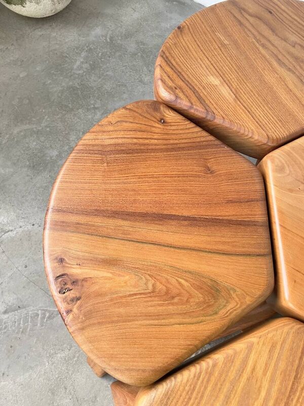 Set table basse fleur tabourets tripodes en orme