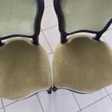 Set of 2 vintage Louis XV style chairs – Green velvet & black wood