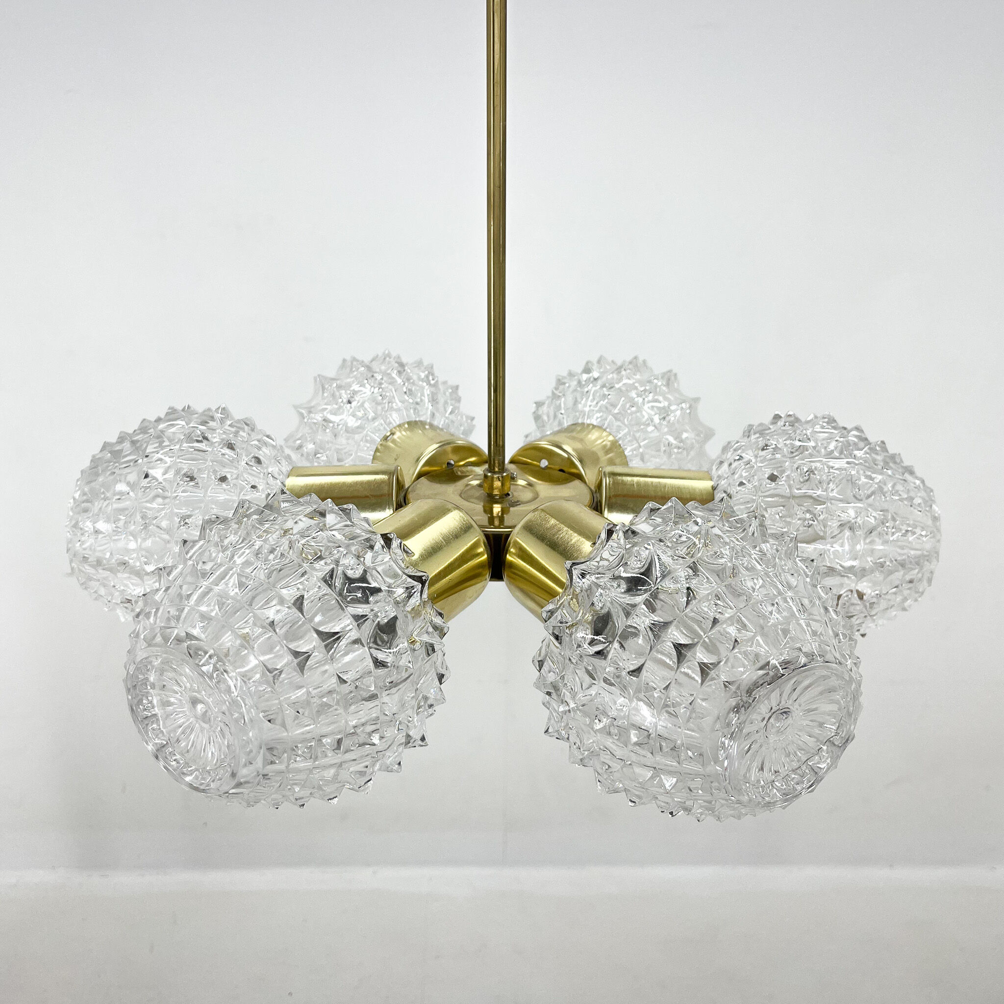 1960's brass & glass chandelier by kamenicky senov, 2 pieces available