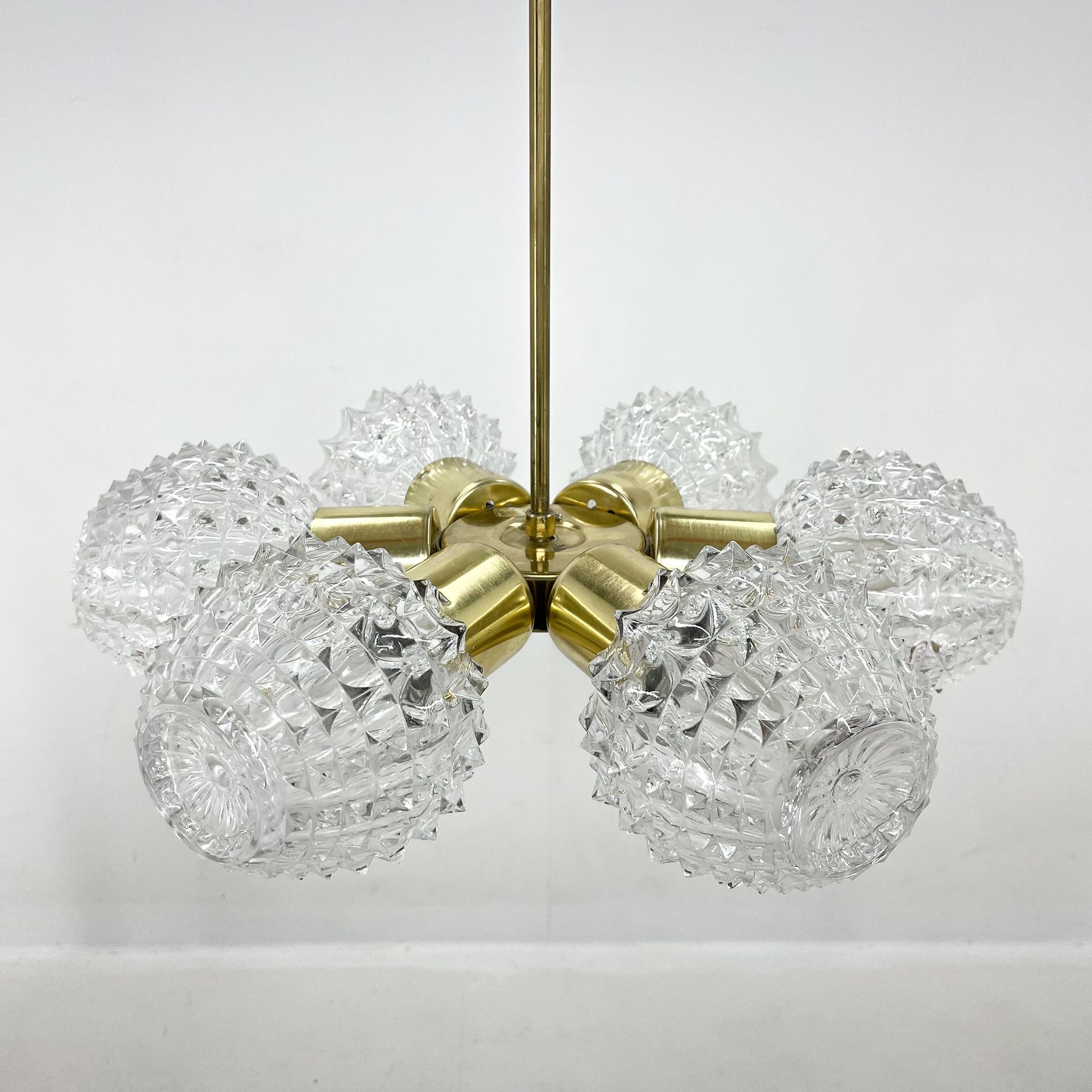 1960's brass & glass chandelier by kamenicky senov, 2 pieces available