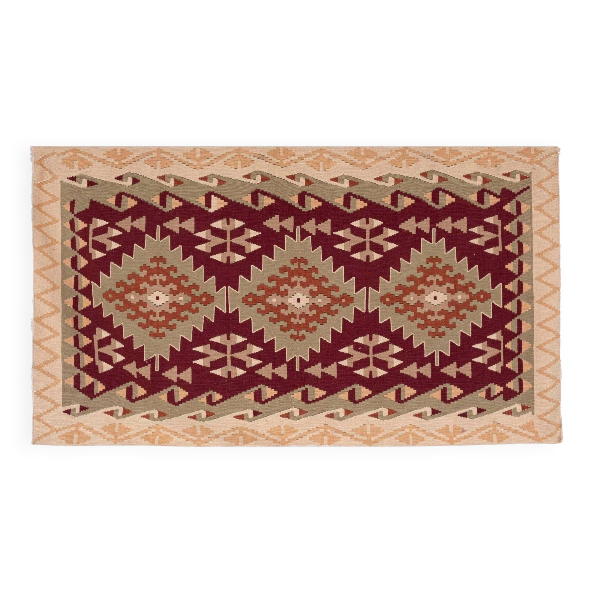 Vintage Turkish kilim, handwoven, 122x225 cm.