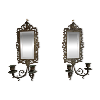 Pair of 19th-century mirror-chandelier wall sconces