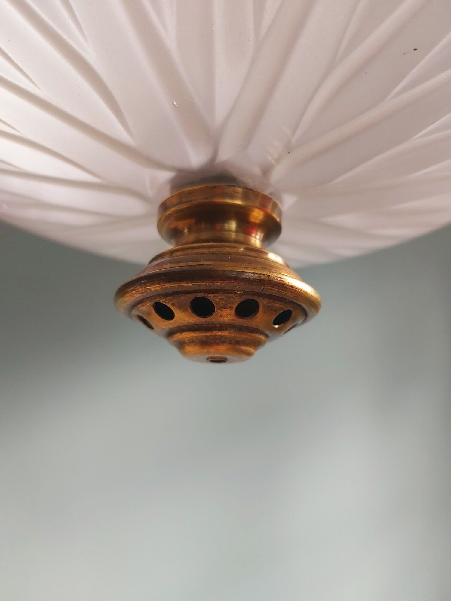 Holophane pendant lamp in prismatic glass and brass, 1920s-30s