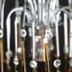 Set of 2 The Amber Crown, Murano Chandelier Amber and Crystal Drops, 1970s