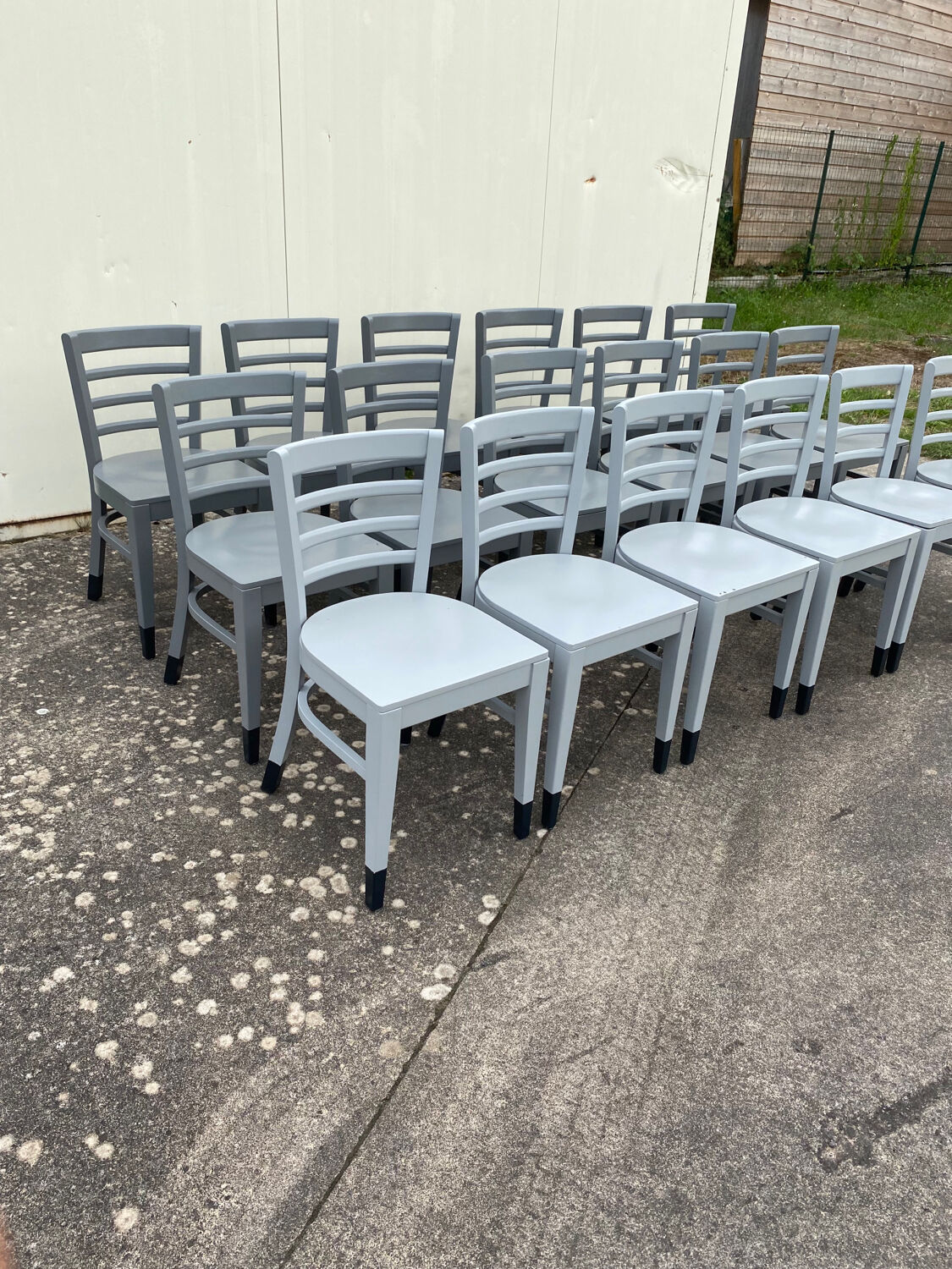 Set of 18 gray bistro chairs