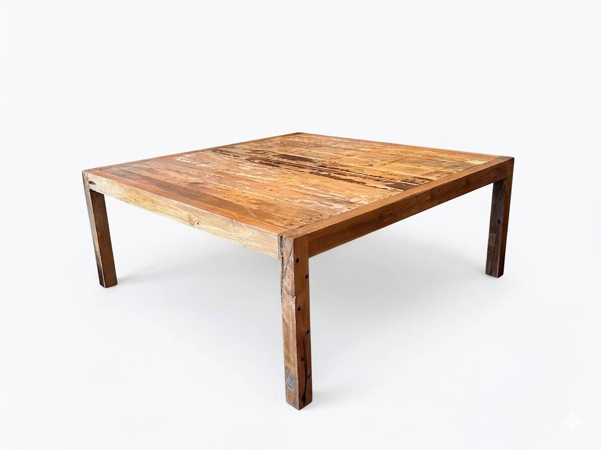 Beautiful large square table made of recycled teak.