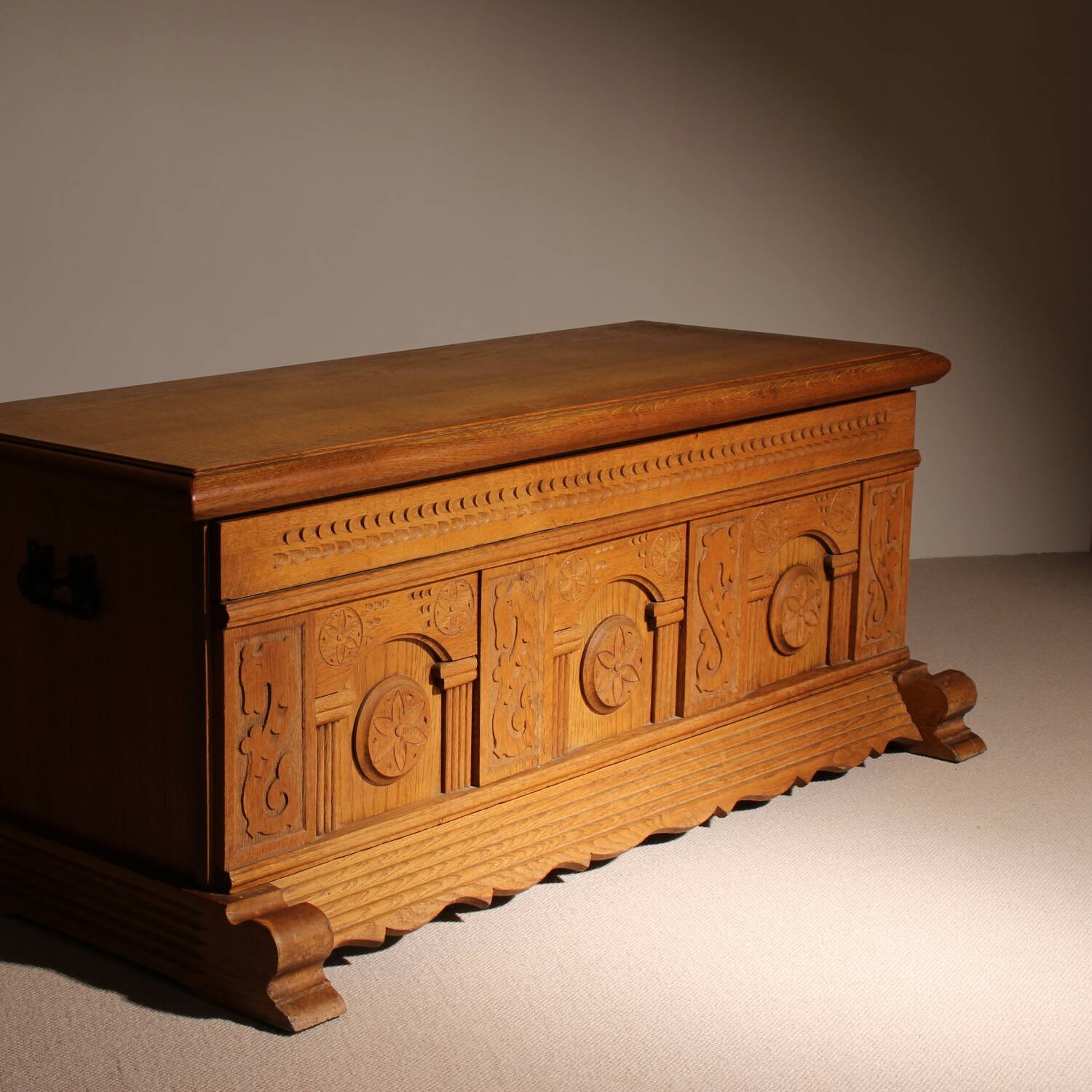 Carved Oak Chest with Decorative Front | Germany 1970s