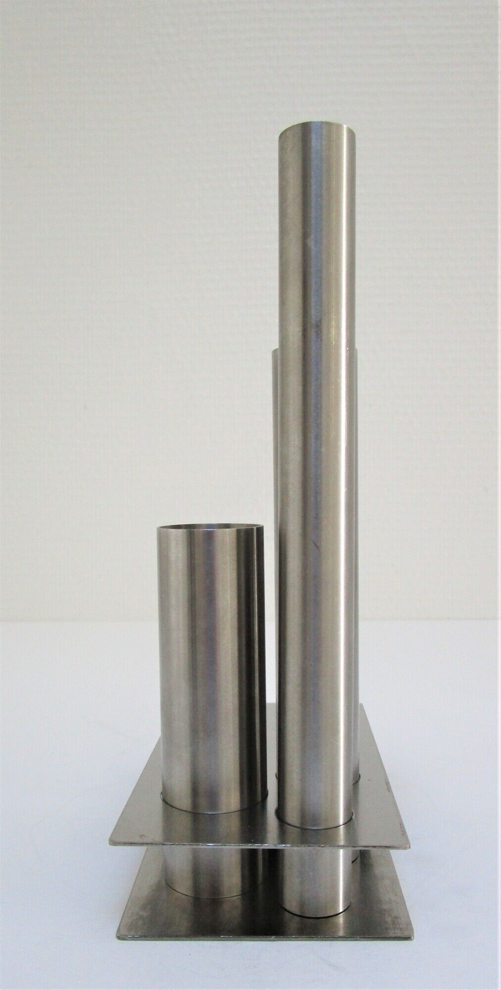 Sculptural vase stainless steel tubes design 70s space age letang remy
