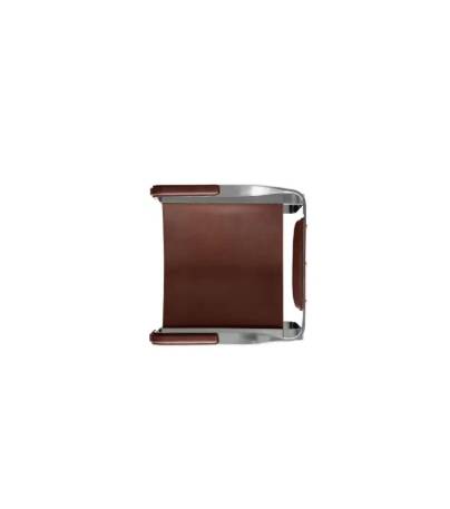 Armchair, old silver steel and dark brown leather, contemporary style.