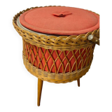 Vintage rattan basket on feet / sewing basket