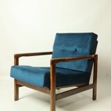 Vintage armchair navy blue velvet Mid century modern design by Zenon Bączyk 1965