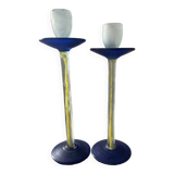 Duo of vintage Kosta Boda candlesticks in glass paste