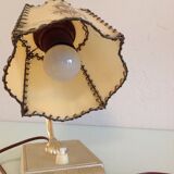 Brass bedside lamp and beige lampshade art deco style