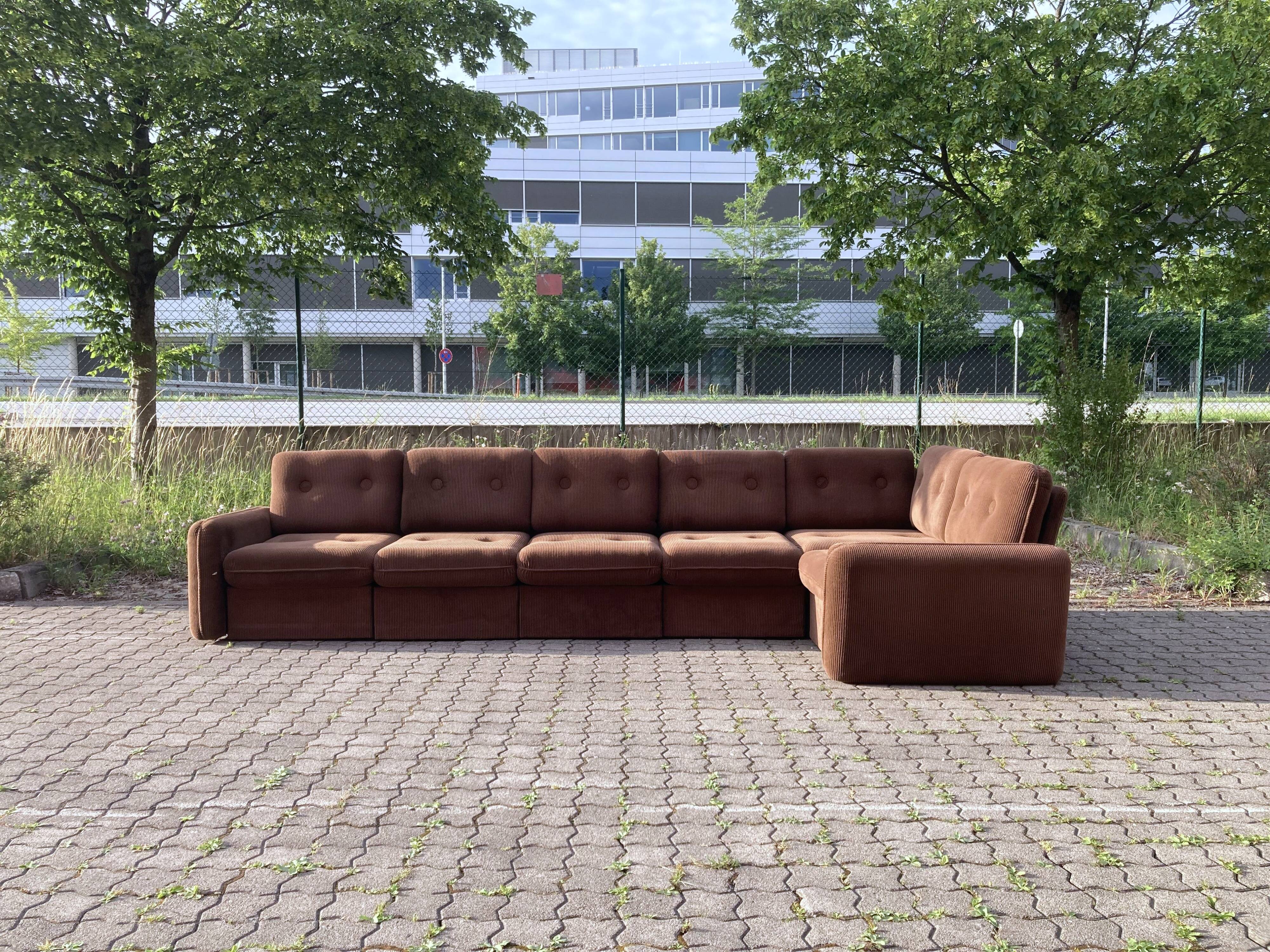 Vintage Modular Sofa in Brown Velvet Corduroy, 1970s