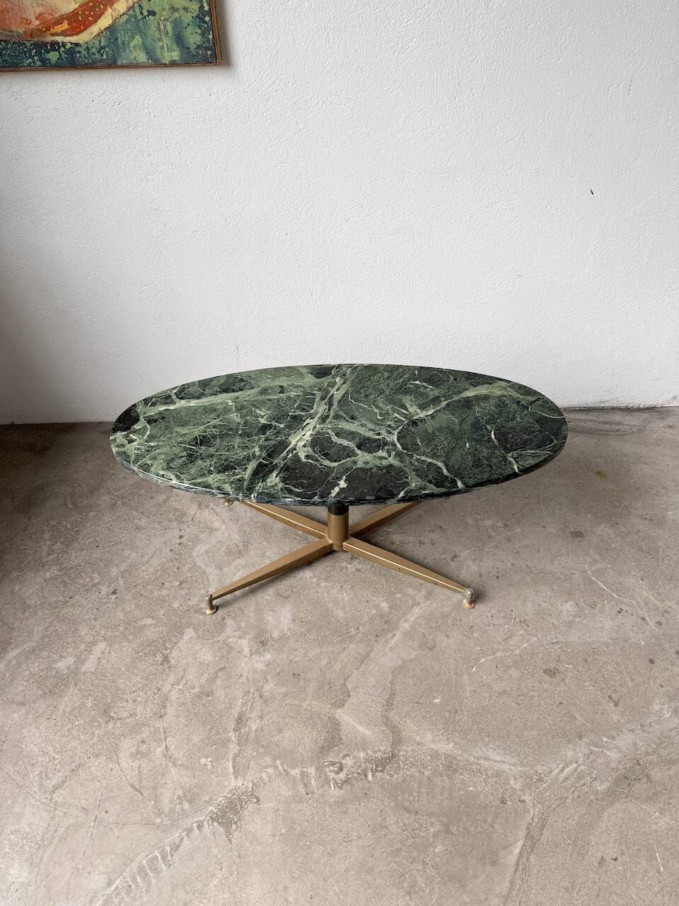 Table basse en marbre vert et laiton par Michel Kin pour Arflex