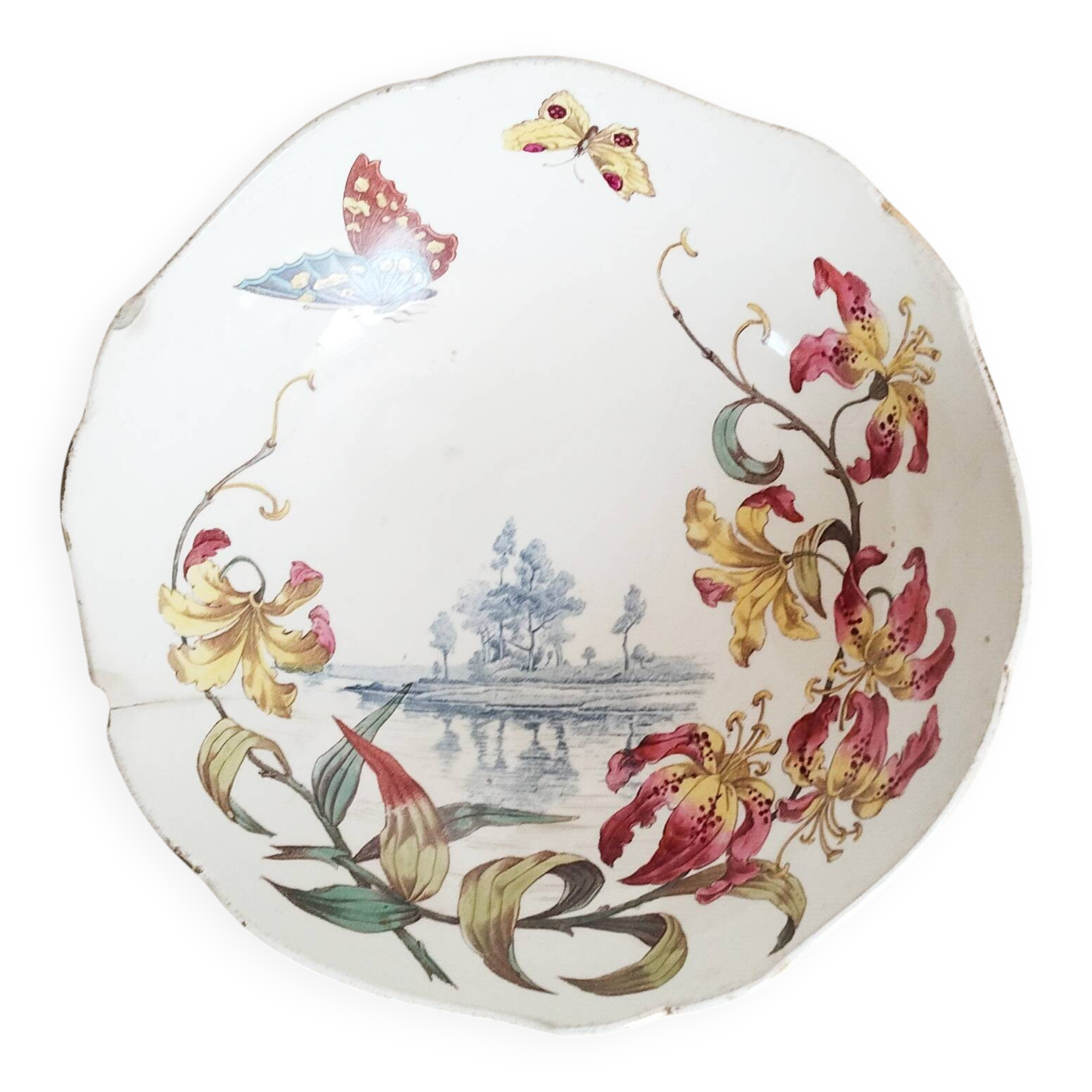 Fruit bowl with polychrome design in Lunéville earthenware, round dish