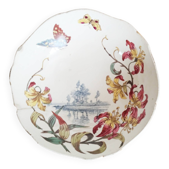 Fruit bowl with polychrome design in Lunéville earthenware, round dish