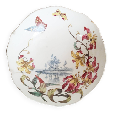 Fruit bowl with polychrome design in Lunéville earthenware, round dish
