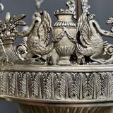 Large, rare antique chandelier in solid silver-plated bronze, Empire style, 12 light points.