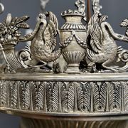 Large, rare antique chandelier in solid silver-plated bronze, Empire style, 12 light points.