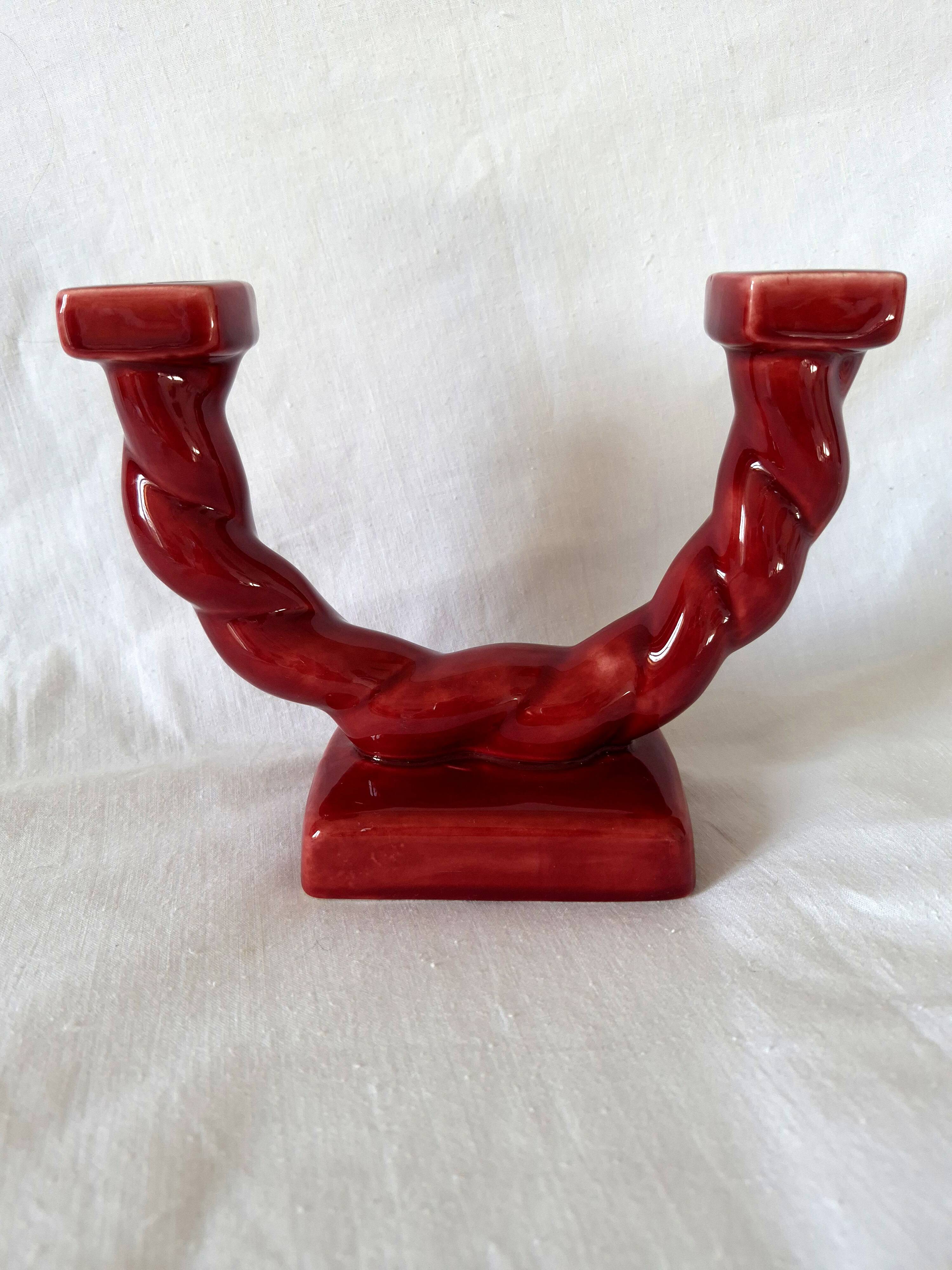Ceramic chandelier, signed LONGCHAMP, twisted old red