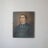 Tableau portrait huile sur toile ancien 19 ème prêtre tableau religieux vintage
