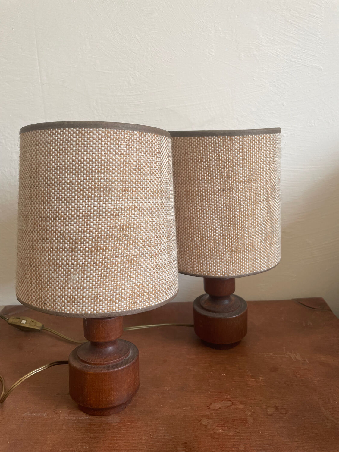 Pair of wood and jute lamps