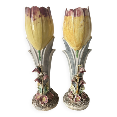 Paire de vases art nouveau  tulipes