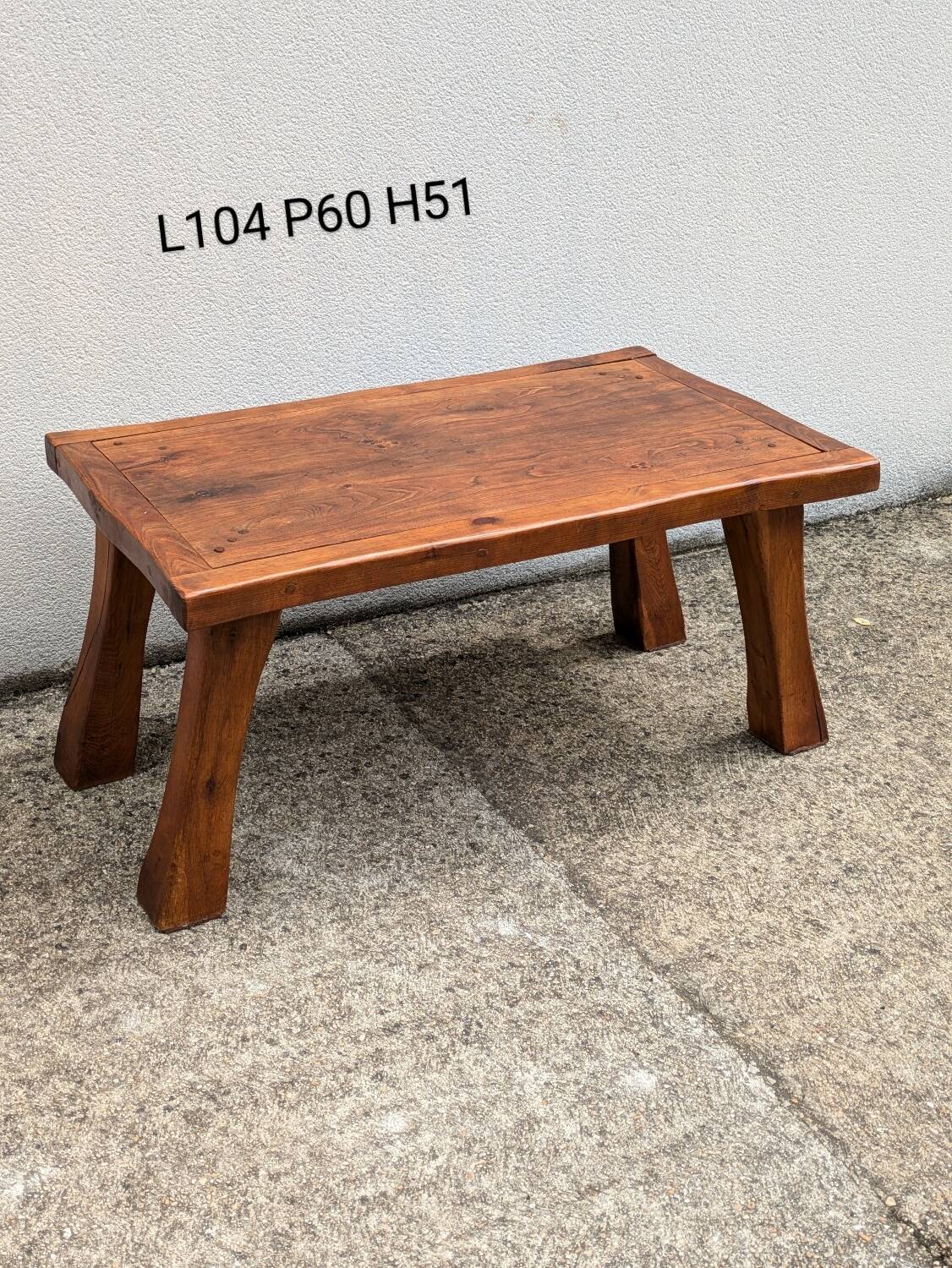 Brutalist solid wood coffee table, vintage