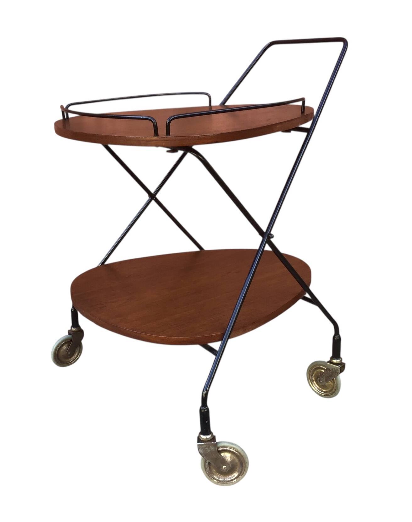 Vintage Scandinavian serving trolley in teak and metal, metal wheels, 1960s